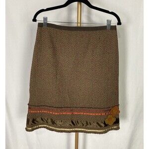 Neesh by Dar Medium Flower Applique Tweed Skirt Anthropologie Bohemian